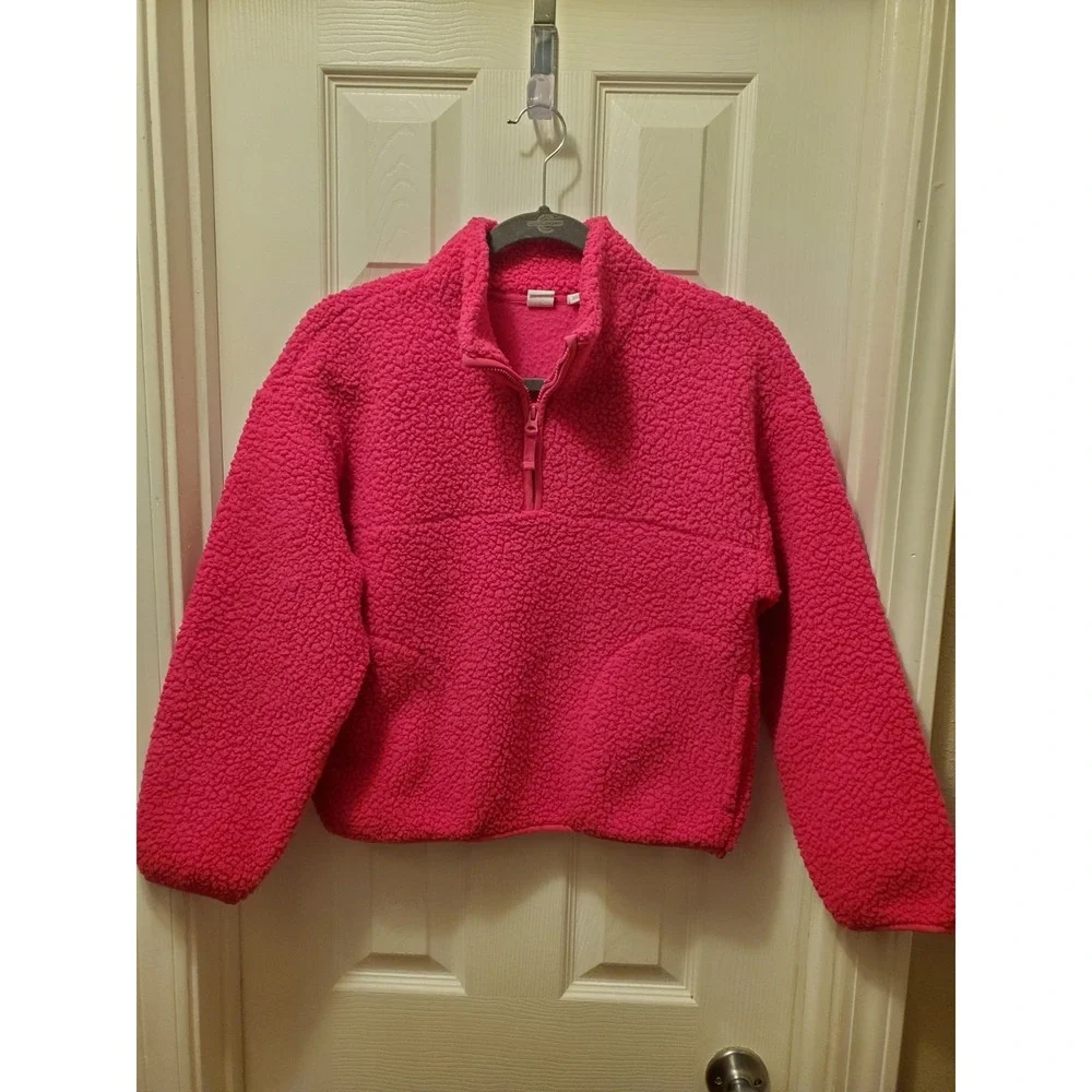 Gap Kids fleece Pullover Sweater sz XL 12 Bright Hot pink long sleeve pockets‎